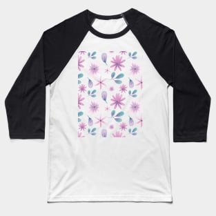 Abstract Watercolor Floral and Leaves Pattern Baseball T-Shirt